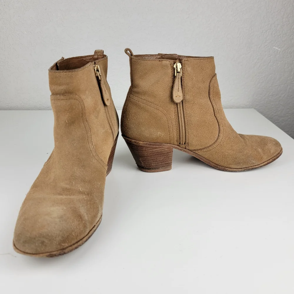 Tory Burch Suede Leather Side Zip Booties Congac Brown 9